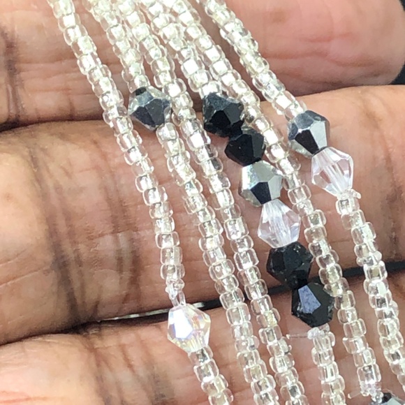 Multi Strand Tiny Silver Glass Seed Beads Stretch Stacking Beaded Bracelets - Picture 4 of 11